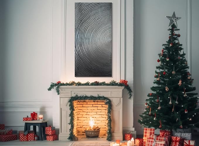 Slyart Handmade Modern Abstract Painting 3D Heavy Textured Canvas Wall Art 20x40 Inches Minimalism Silver Artwork Vertical Painting on Canvas Gradient Color Wall Decor