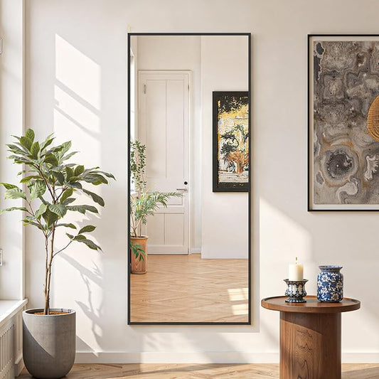 Mirror Full Length 56"x21" Full Body Floor Mirror with Stand, Shatterproof Glass, Aluminum Alloy Frame, Free Standing Wall Mounted or Leaning Rectangle Mirrors for Bedroom Living Room Entryway