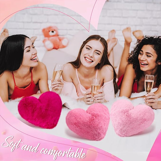 Liliful 6 Pcs Faux Rabbit Fur Heart Pillows Fluffy Heart Throw Pillows Cute Couch Cushion Soft Decorative Throw Cushion for Bed Sofa Girls Women(12 x 11 Inch,Lively Color)