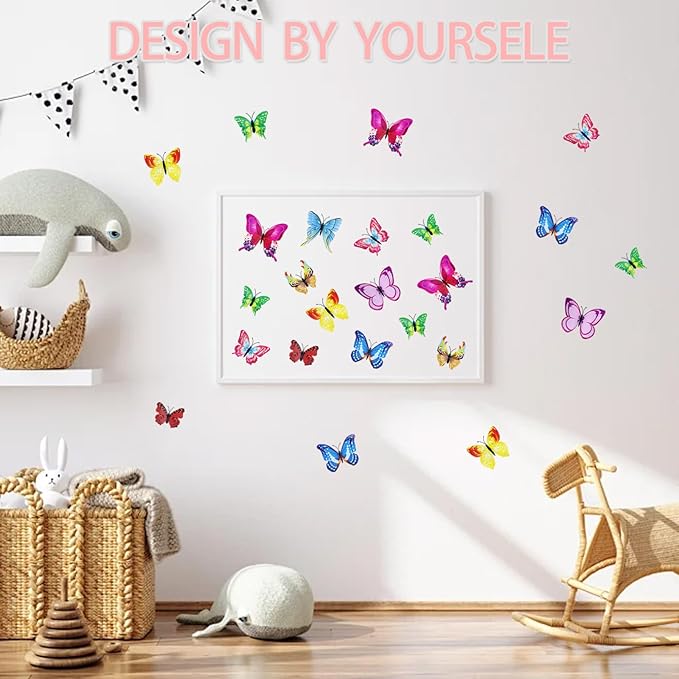 Butterfly Wall Decorations 12 PCS, 3D Butterflies Wall Stickers for Party Decorations Cake Decoration with Magnetts Removable Stickers Wall Decor Locker Decor Refrigerator Decal(Colorful)