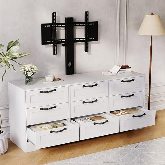 GarveeHome 9 Drawer Dresser TV Stand with Mount for 32-85 in TVs, Modern Entertainment Center with Drawers, Media Console Table for Bedroom Living Room