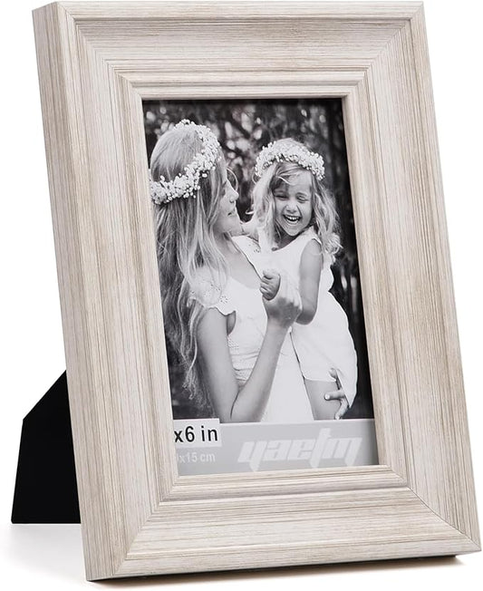 Yaetm 4x6 Picture Frame Set of 4, 1.4” Wide Molding & Rustic White Photo Frames with HD Tempered Glass, Display on Table Top & Wall Mounting (4 pack, Rustic White)