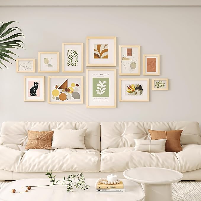 Egofine 12x12 Picture Frames Made of Solid Wood with Plexiglass, Display Pictures 8x8 with Mat or 12x12 Without Mat Set of 4 for Tabletop and Wall Mounting, Oak Wood