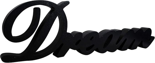 CVHOMEDECO. Matt Black Wooden Words Sign Free Standing "Dream" Desk/Table/Shelf/Home Wall/Office Decoration Art, 14 x 4-1/4 x 1 Inch