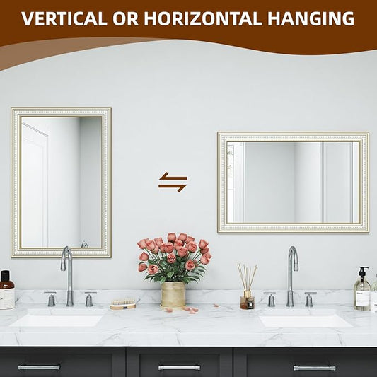 Reflinto 36x24 Inch Rustic Farmhouse Rectangular Wall Mirror, Wooden Rectangle Decorative Mirrors for Bathroom Over Sink, Living Room, Entryway, Foyer - Horizontal/Vertical Mount