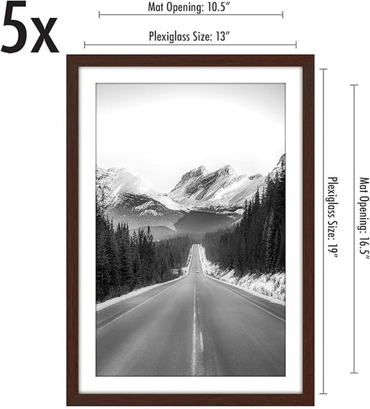 Americanflat 13x19 Picture Frame with Polished Plexiglass - Set of 5 - Use as 11x17 Frame with Mat or Display 13x19 Photo Without Mat - Galleria Collection - Picture Frames for Wall Display - Mahogany