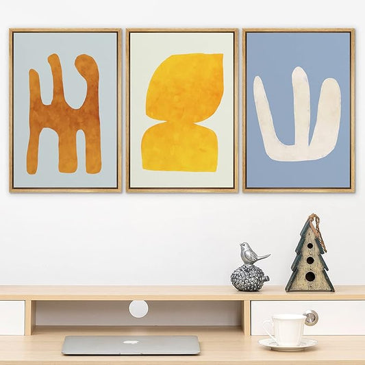 SIGNLEADER Framed Canvas Print Wall Art Set Multicolor Pastel Geometric Mid-Century Figure Abstract Shapes Illustrations Modern Art Boho Decorative for Living Room, Bedroom, Office - 16"x24"x3 NATURAL