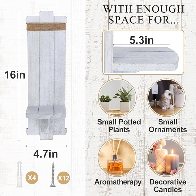 Alphatool Farmhouse Wall Decor Candle Sconces - 2 Pcs Vintage Rustic Handmade Wooden Wall-Mount Candle Holders for Bedroom Livingroom Home Hanging Art Decorations Accessories Gifts, Grayish-White