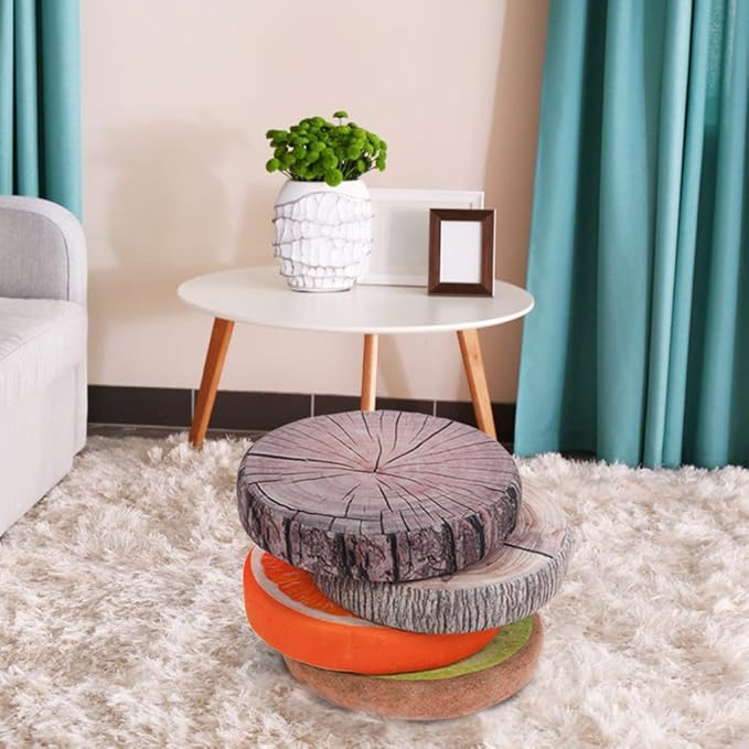 HYSEAS Decorative Round Throw Pillow, 3D Digital Print Comfortable Kids Funny Cute Wood Log Pillow Circle Seating Floor Cushion for Home, Couch, Sofa, Bedroom, Living Room Decor, Dark Grey Stump