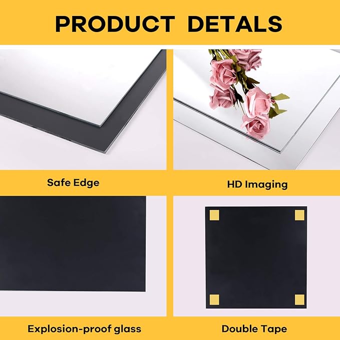 EVENLIVE® Full Body Mirror Tiles, Frameless Length Wall Mirror, for Home Gym, Door, Bedroom, Easy to Install 12 Inch x 8 PCS(Glass)