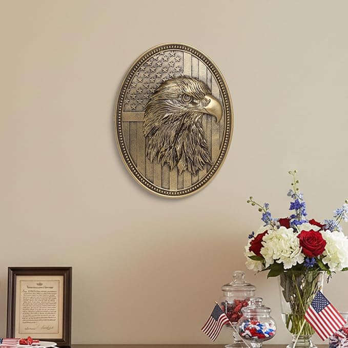Vintage American Bald Eagle Wall Sculpture, Antique Wall Decor, 4th of July Decor, Hand Painted Wall Decoration with Embossed Eagle Design, 250 Anniversary USA Decor, Patriotic Decoration for Bedroom Living Room Hallway, Housewarming Gifts