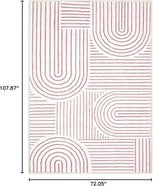 Lahome Abstract 6x9 Area Rugs, Soft Washable Rugs for Living Room Ultra-Thin Non Slip Dining Room Rug, Pink Rug Throw Large Carpet for Bedroom Office Darrell (6'x9',Pink/White)
