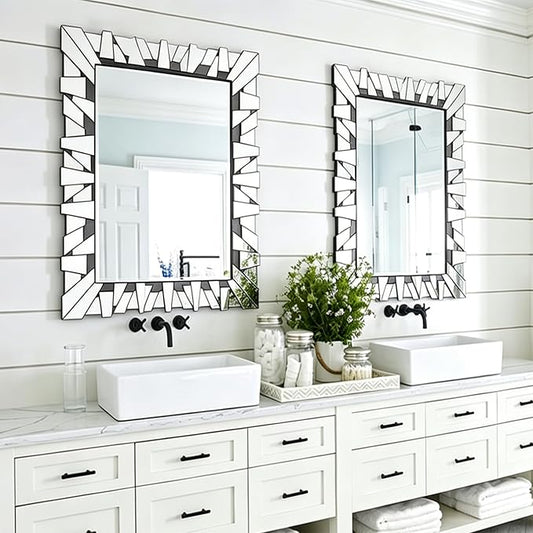 Rectangular Decorative Mirror with Glass Beveled Edge for Living Room Decor, 40" x 28" Modern Large Wall Mirror for Bathroom, Horizontal/Vertical Hanging, Unique