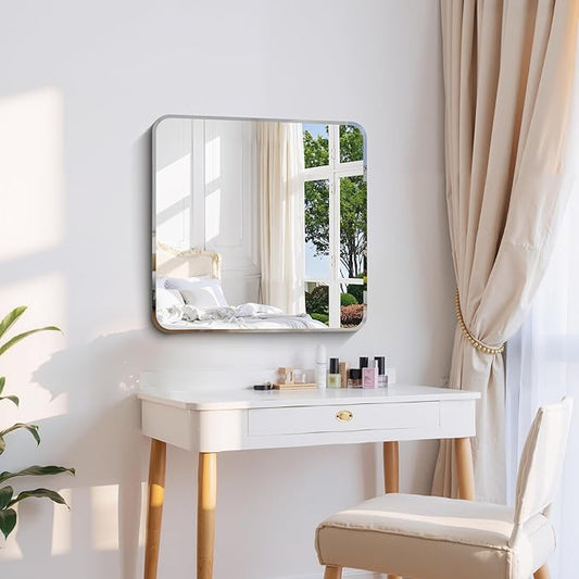 CILIBER Beveled Mirror, 24x24 Square Bathroom Mirror Rounded Corner, 3mm Tempered Glass, 18 inch Frameless Vanity Mirror with Beveled Edge for Bathroom, Bedroom, Living Room and Entryway