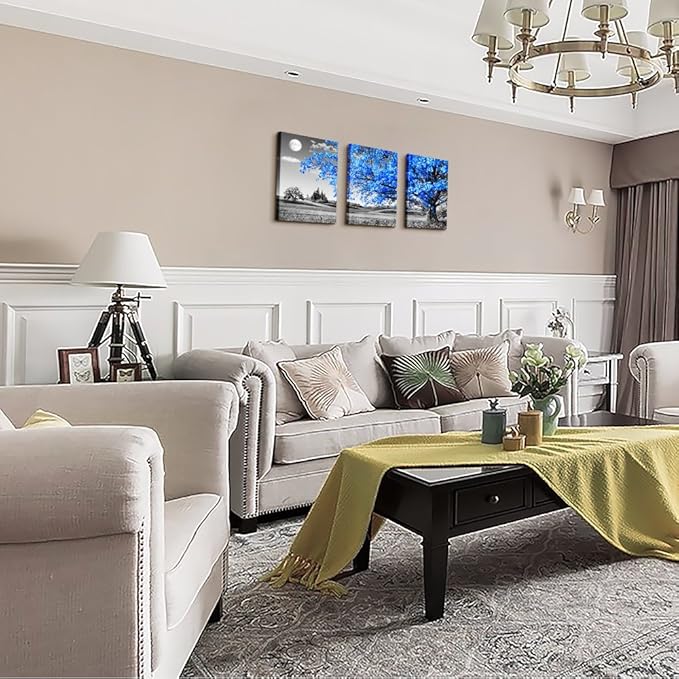 Wall Art For Living Room Black And White Blue Tree Moon Canvas Wall Decor For Home Artwork Huge Painting 20" X 28" 3 Pieces Canvas Print For Bedroom Decor Modern Salon Kitchen Office Hang A Picture
