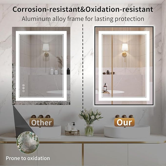 22"x30" LED Bathroom Mirror with Lights, Front & Backlit, Anti-Fog, Dimmable, 3 Color Temperature, CRI 90+, LED Mirror for Bathroom with Premium Full Aluminum Frame, Touch Control with Memory