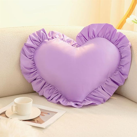 MOJUN Heart Pillow, Light Pink Ruffles Design Love Throw Pillows Decorative Pillows for Bed Couch Cute Room Decor Heart Shaped Throw Pillow Cushion for Living Room Bedroom Gifts Pillows