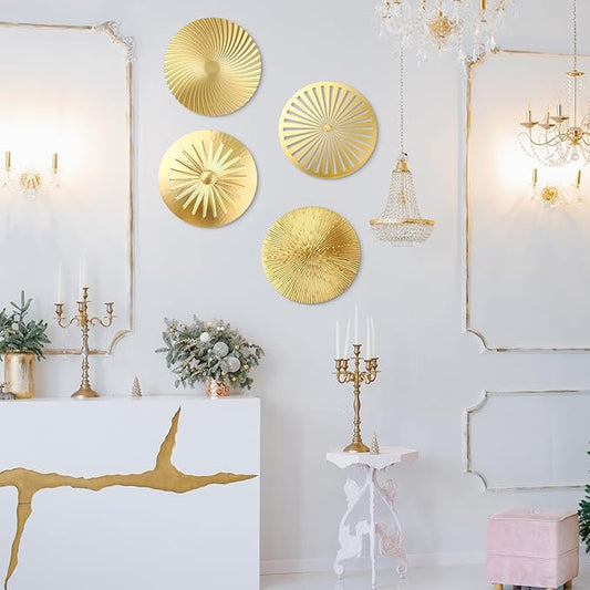 Shimeyao 4 Pcs 12 Inch Metal Wall Art Decor Sunburst Hanging Metal Artwork Decor Wall Art Decorations for Home Living Room Office Bedroom Bathroom Sculpture