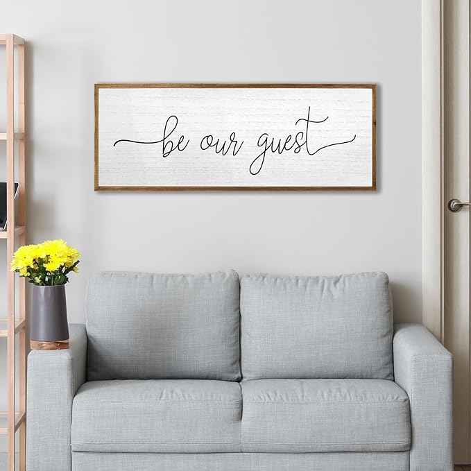 Be Our Guest Wall Decor Sign 40''×15'' Large Rustic Farmhouse Family Guest Room Bedroom Above Bed Vintage Framed Wooden Wall Art Modern Signs Simple Entryway Hanging Decoration (Wood)