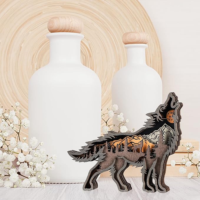 Laozai Wooden Forest Animals Wolf Decor Cabin Rustic Decor Wall Decorations Mountain decor for Bedroom Living Room Table Decorative