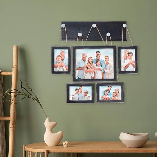 Picture Frames Collage 4x6 & 8x10 for Wall – Set of 5 Black Farmhouse Rustic Photo Frames with HD Plexiglass, Vintage Gallery Wall Frame Set for Living Room, Bedroom & Home Wall Décor