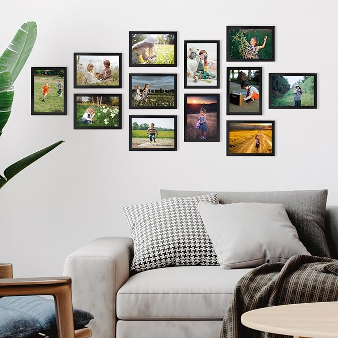 Hoikwo 18 Packs 5x7 Black Multi Plastic Picture Frames Set with Plastic Cover for Family Photos, Artwork, Light Weight Bulk 5 by 7 Frames Pack for Wall Hanging and Table, Stylish Picture Frames