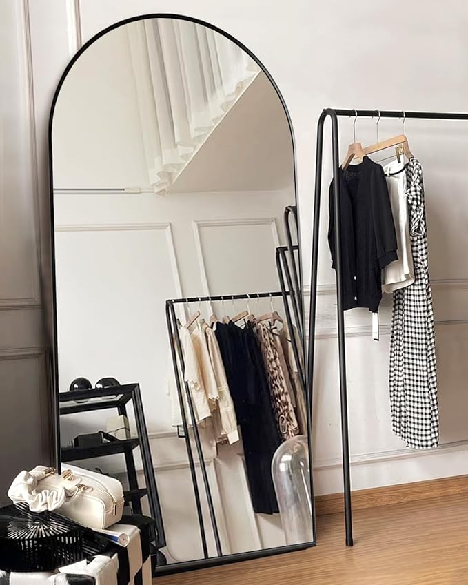 DYNWELL Arched Full Length Mirror, Floor Mirror with Stand, 41"x81" Large Wall Mirror Full Length, Body Floor Mirror, Wall Mounted Mirror for Bedroom, Black
