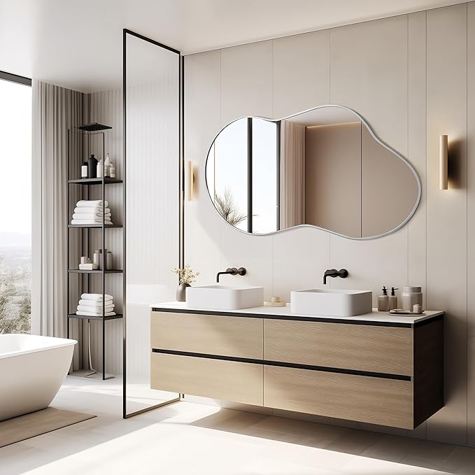 Dorlicecass Irregular Wall Mirror - Wall Mirrors Decorative 24"x36" Silver Asymmetrical Mirror Tempered Glass Aviation Aluminum Alloy Frame for Bathroom, Bedroom, Living Room, Cloakroom, Entryway