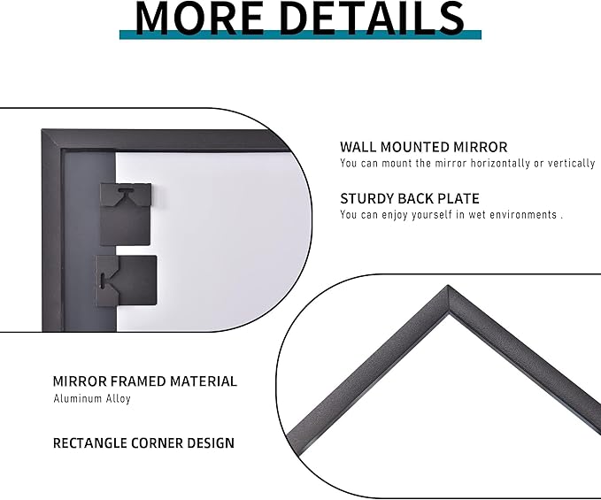 DESBING Black Bathroom Mirror for Wall, 30x55 Inch Rectangle Mirrors with Metal Frame, Modern Vanity Wall Mirror Decor for Entryway Hangs, Bathroom Living Room Horizontal or Vertical