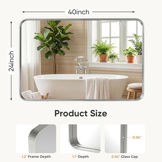 NEWBULIG 24"x40" Sliver Wall Mirror, Bathroom Mirrors for Over Sink, Matte Metal Framed Vanity Mirror with Tempered Glass, Entryway, Living Room, Bedroom