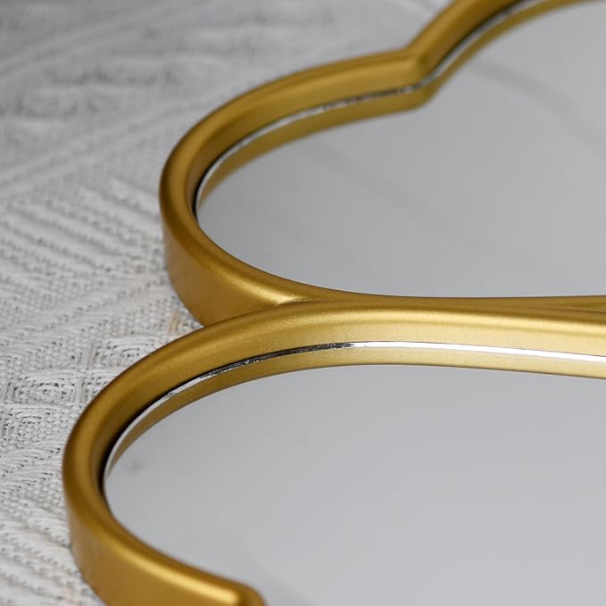 Small Decoritive Heart Wall Mirrors Set of 3, Decorative Four-Leaf Clover Mirror (Gold)