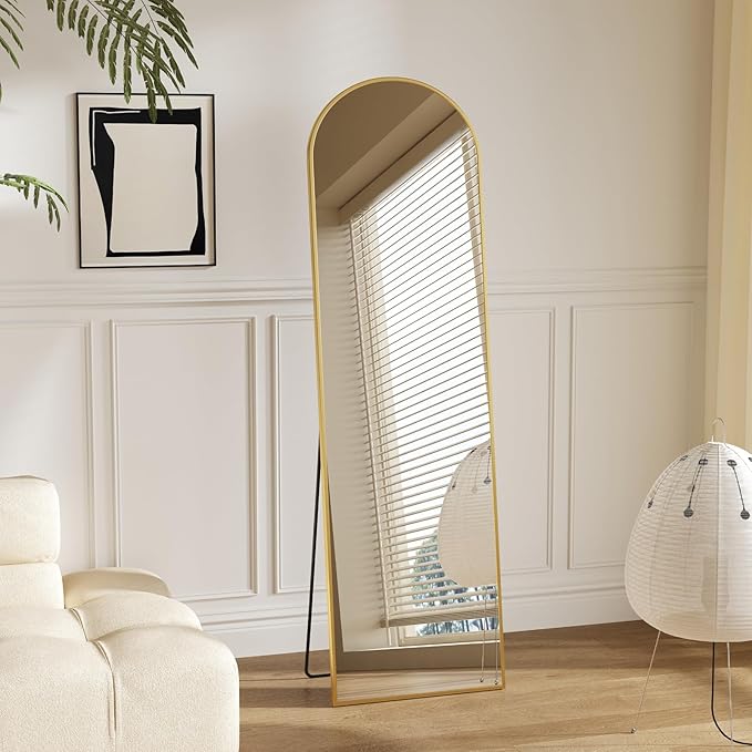 Sweetcrispy 56"x15" Arched Full Length Mirror, Full Body Mirror with Aluminum Alloy Thin Frame, Leaning or Standing, Suitable for Bedroom, Livingroom, Cloakroom, Gold