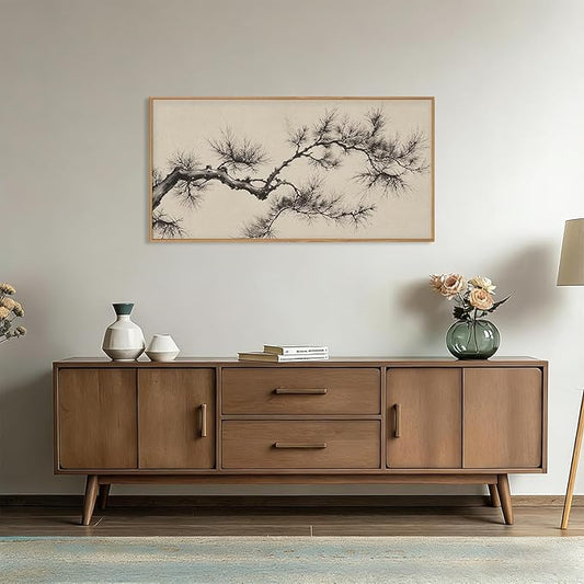 HPNIUB Vintage Sketch Pine Tree Framed Canvas Wall Art Set, Brown Antique Tree Branch Wall Decor, Nature Botanical Art Print, Modern Landscape Pictures for Living Room, Bedroom, Office-20'' x40''