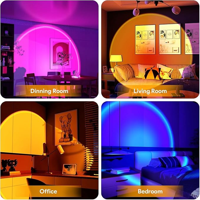 Bavcieu Sunset Lamp Projector Led Lights with APP, Push Button Control Night Light RGB Lights Sun Light Sunrise Lamp 360° Rotation Mood Lighting Home/Room Decor Gifts for Women,Desktop Multicolor