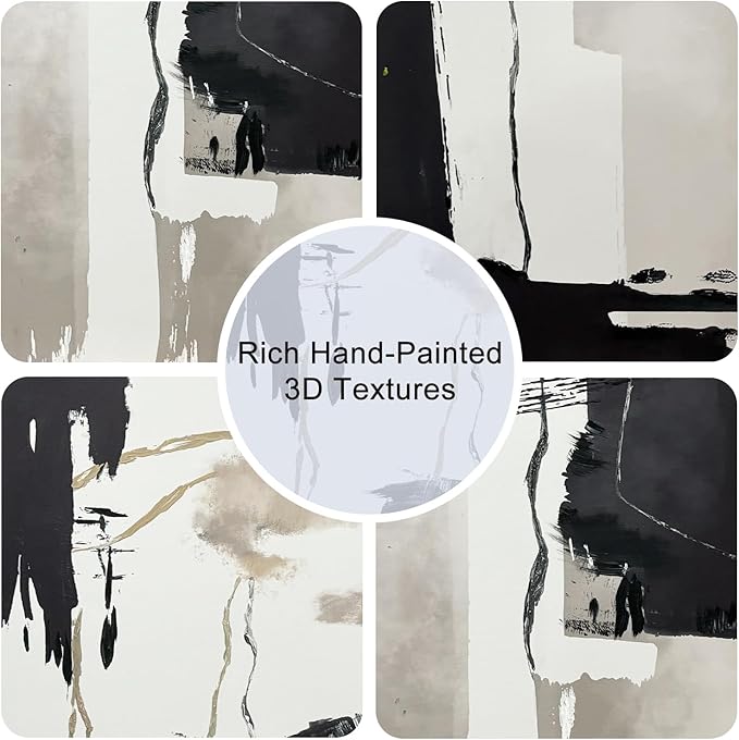 Black White Brown Framed Canvas Wall Art Set, Neutral Geometric Wall Decor, Modern Abstract Wall Painting, Minimalist Artworks for Living Room, Bedroom, Dining Room, Office-16 x24 x3