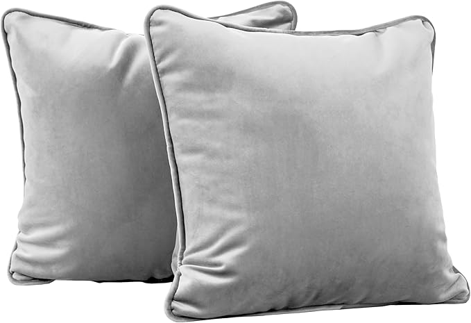 FDP 15" x 15" Velvet Square Pillow Set with Piping Decorative Throw Pillow for Home Dcor in Living Room, Bedroom or Lounge (2-Pack) - Sterling, 15157-344