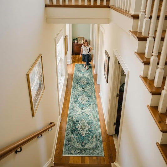 RELEANY Area Rugs 2'x10' Runner Rug Non Slip Washable for Kitchen Hallway Bedroom Beside Laundry Room Bathroom Rug, Floor Carpet, Dark Blue Vintage