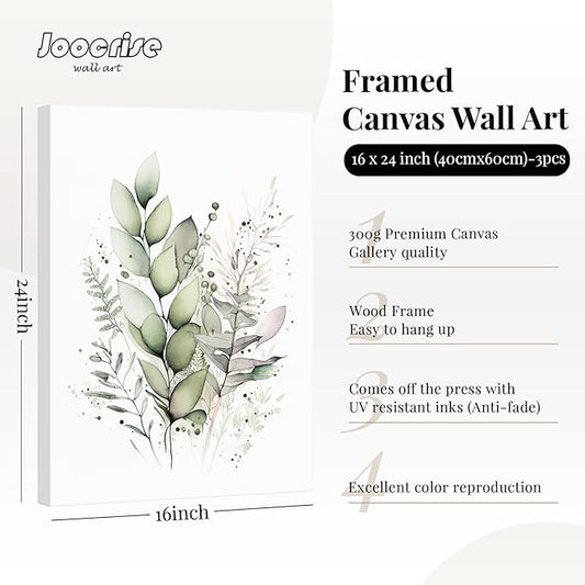 Watercolor Botanical Wall Art Set of 3 Boho Floral Canvas Wall Decor Prints Sage Green Wildflower Wall Art Modern Flower Pictures Botanical Painting for Bedroom Bathroom 16x24 Inch Wrapped Canvas
