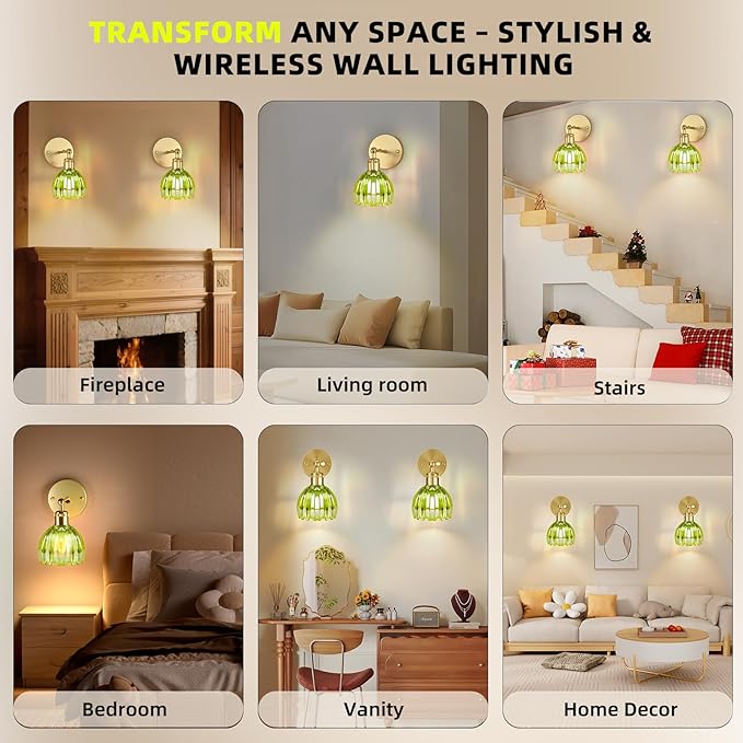 Battery Operated Wall Sconce with Remote Control, Wireless Wall sconces Set of Two with 7000mAh Dimmable Magnetic RGB Bulbs, Rechargeable Wall Light for Bedside Bedroom Living Room Hallway Wall Decor