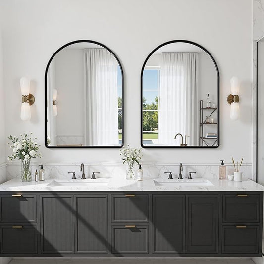 Suidia 2-Pack 22" x 30" Bathroom Mirror, Bathroom Vanity Mirror Metal Framed, Wall-Mounted Mirrors for Bedroom, Living Room, Entryway, Hallway, Black, Arch Style