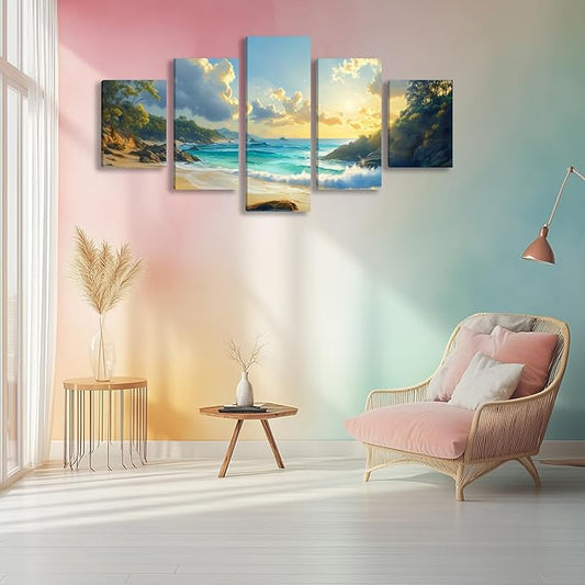 Landscape Coastal Wall Art for Living Room Beach Canvas Wall Art Prints Artwork for Walls Nature Ocean Scenery Wall Paintings Wall Poster Wall Decor for Bedroom Home Office Decor - 50"W x 24"H