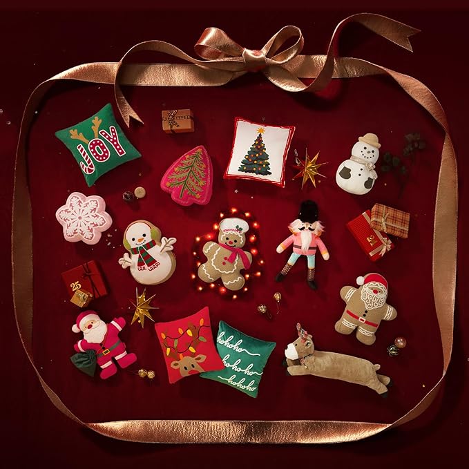Phantoscope Merry Christmas Tree Decorative Throw Pillow, Velvet Beads Embroidery 3D Shaped Cushion, Suitable for Sofas, Living Rooms, and Beds, Red, 18 x 14 in