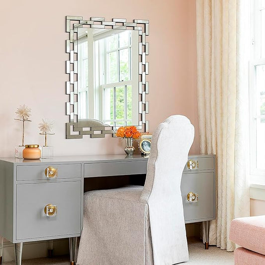 Chende Decorative Mirrors for Wall, 40''X28'' Large Bathroom Mirror with Frameless Glass Frame, Rectangle Accent Mirror for Living Room, Entryway, Dining Room, Bedroom