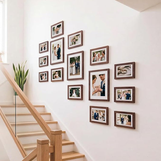 Fixwal Picture Frames Set, Gallery Wall Frame Set Picture Frames Collage 15 Pack for Wall or Tabletop with 8x10 5x7 4x6 Frames, Rustic Brown