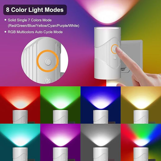 easuntec Night Light, Night Lights Plug into Wall, Color Changing Night Light, Dusk to Dawn Sensor, 8 Light Modes, Dimmable RGB Night Lights for Bedroom Bathroom Hallway Kitchen Stairs (RGB,2 Pack)