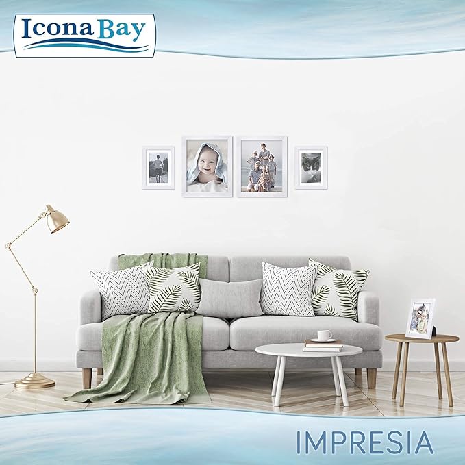 Icona Bay 5x7 Picture Frame Set w/Removable Mat to 4x6 (White, 10 Pack), Simple Modern Design, Table Top Kickstand and Wall Hanging Hooks Included, Impresia Collection