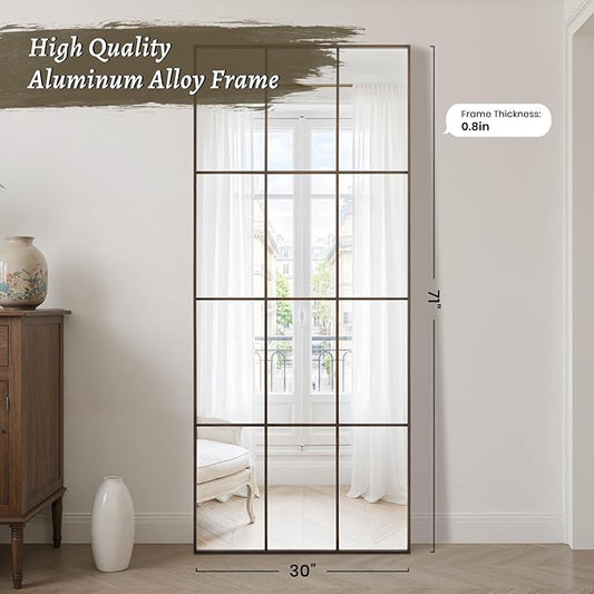 Anpark Windowpane Mirror Full Length 71"x30" Wall Mounted Mirror Faded Bronze Frame Vintage Distressed Art Pane Leaning Hanging Wall for Home Decor in Living Room Bedroom Hallway Entrance