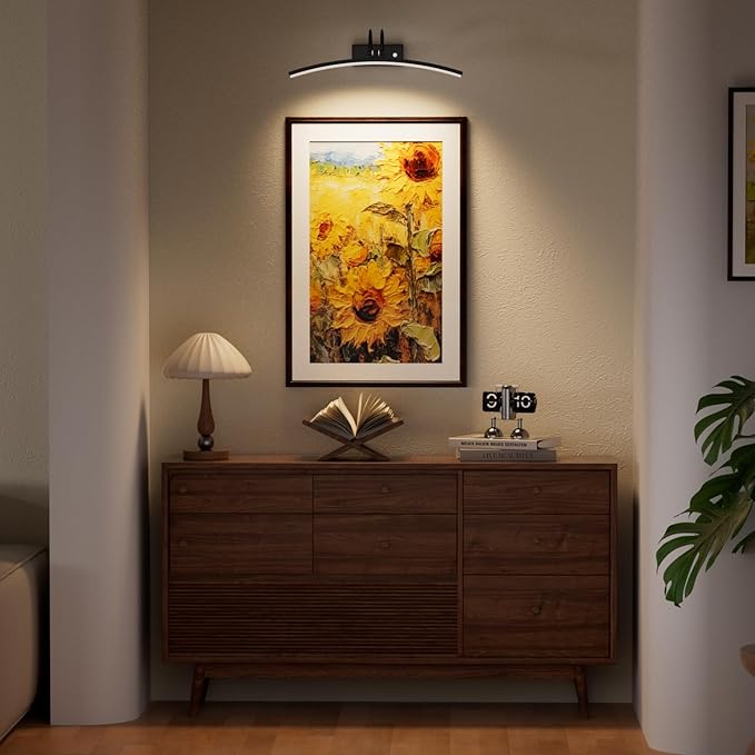 PAIHOME Lights for Pictures on Wall, Rechargeable Magnetic Picture Light with Smart Motion Sensor, Remote Dimmable & Timer, 16in Wireless Black Art Lighting for Paintings Gallery Portraits