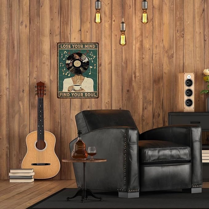 Lose Your Mind Find Your Soul Metal Tin Sign Coffee Music Wall Art Vintage Retro Decor For Cafe Bar Vinyl Records Rustic Metal Plaque 12x16inch
