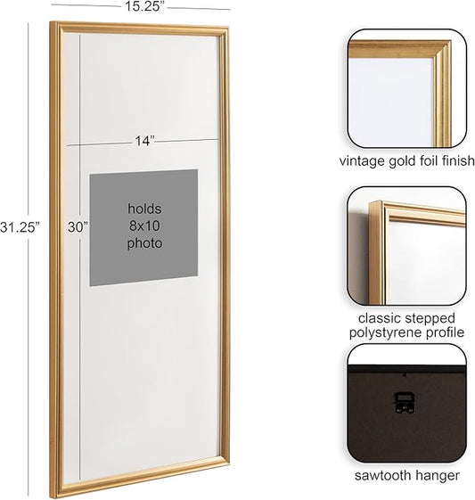 Kate and Laurel Adlynn Rectangular Panel Picture Frame Set of 2, 14 x 30 matted to 8 x 10, Gold, Modern Two-Piece Photo Frame Set for Gallery Wall Decor in Living Room Wall Display